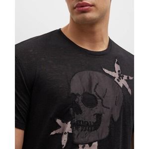 Skull John Varvatos Graphic T-Shirt Men's M Black Embroidered Linen Blend New